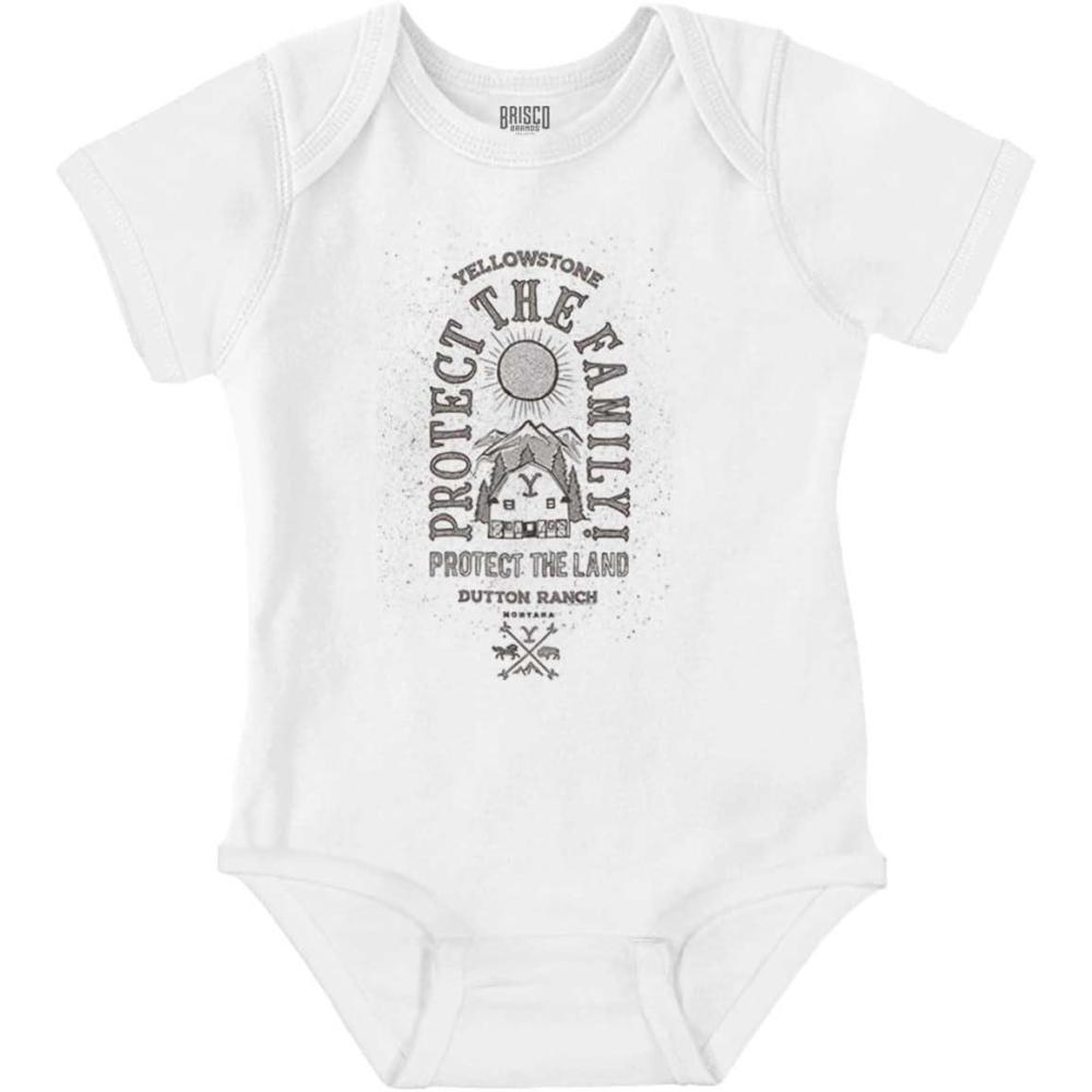 imageBrisco Brands Yellowstone Protect the Family Barn Baby Romper Boys or GirlsWhite
