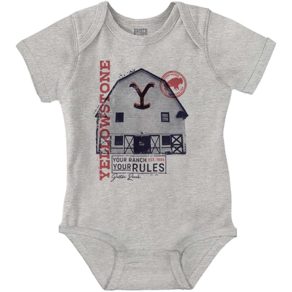 imageBrisco Brands Yellowstone Ranch Your Rules Barn Baby Romper Boys or GirlsHeather