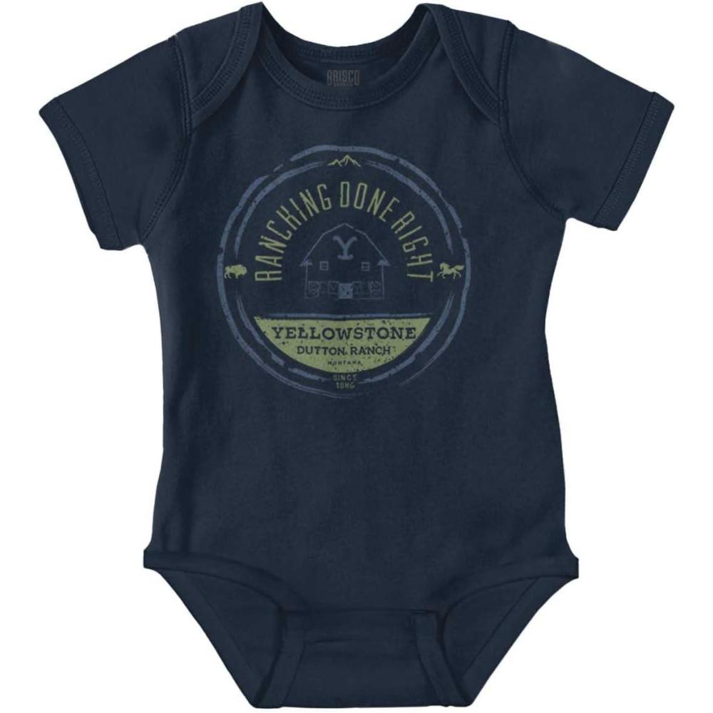 imageBrisco Brands Yellowstone Ranching Done Right Baby Romper Boys or GirlsNavy