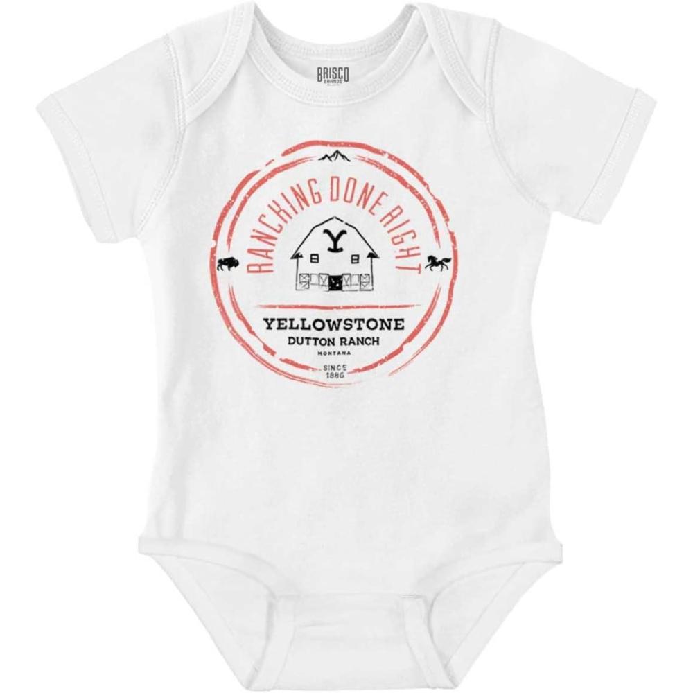 imageBrisco Brands Yellowstone Ranching Done Right Baby Romper Boys or GirlsWhite