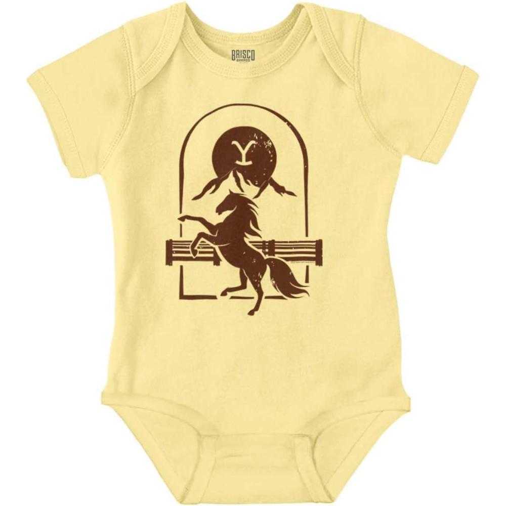 imageBrisco Brands Yellowstone Y Dutton Ranch Horse Baby Romper Boys or GirlsBanana