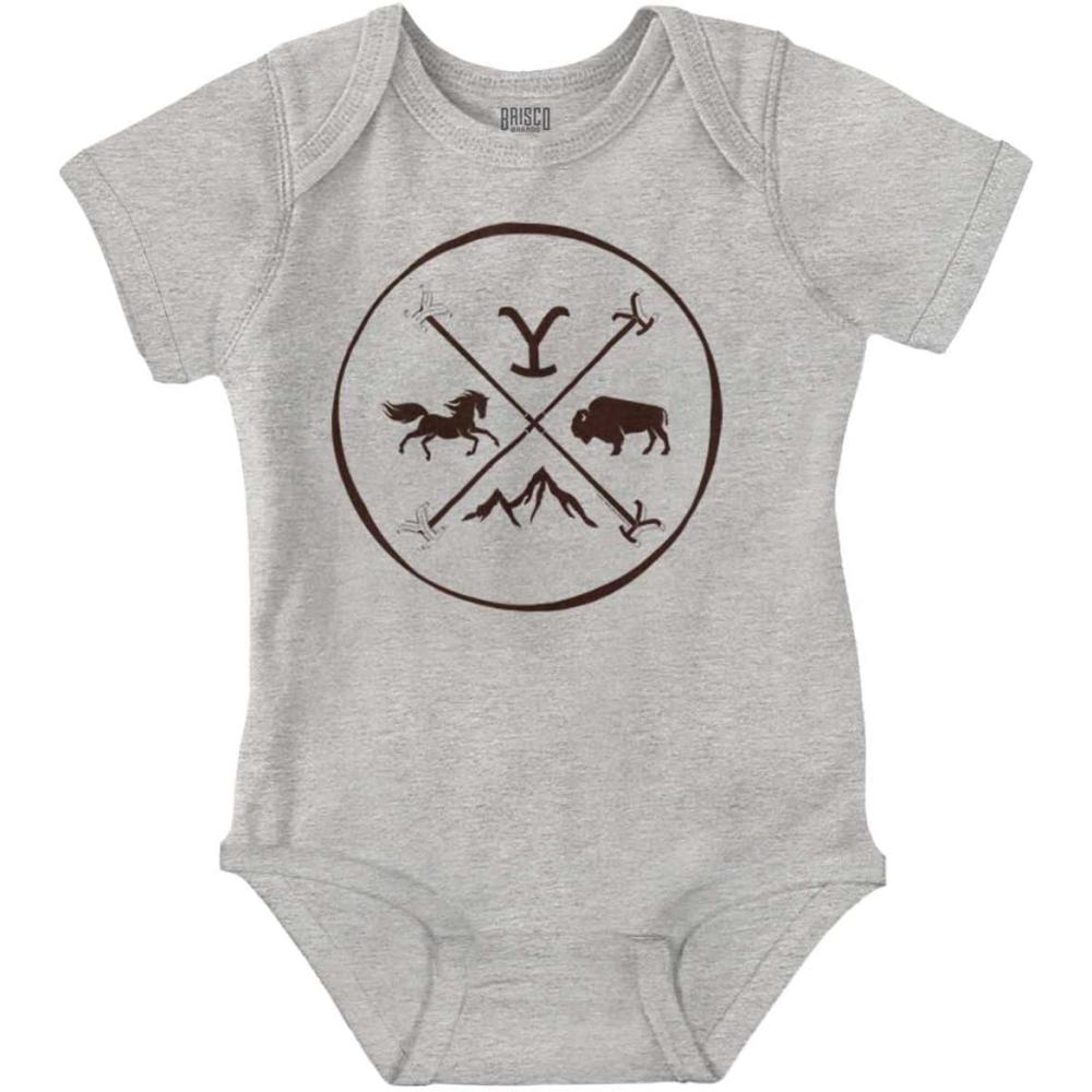 imageBrisco Brands Yellowstone Y Horse Buffalo Mountain Baby Romper Boys or GirlsHeather