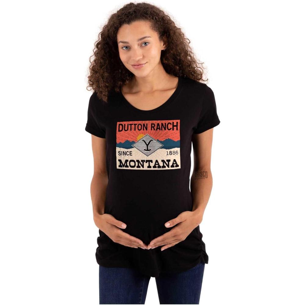 imageWomens Maternity Y Yellowstone Dutton Ranch Montana T Shirt TeeBlack
