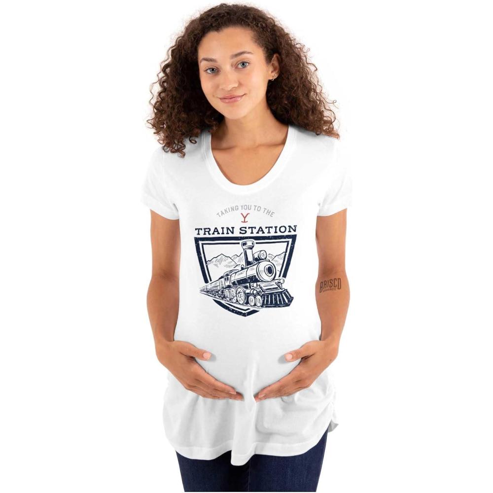 imageWomens Maternity Y Yellowstone Ranch Train Station T Shirt Tee