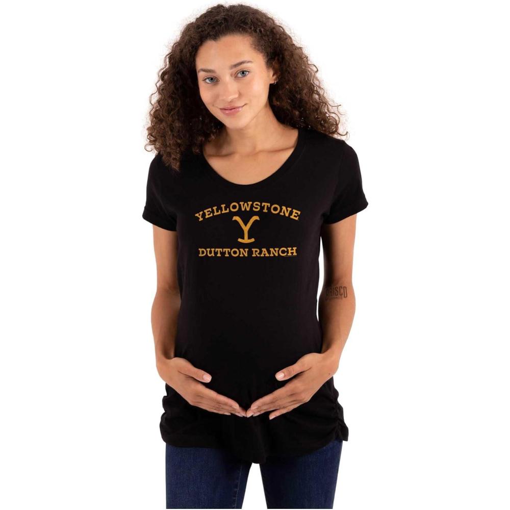 imageWomens Maternity Yellowstone Dutton Ranch Arched Logo T Shirt TeeBlack