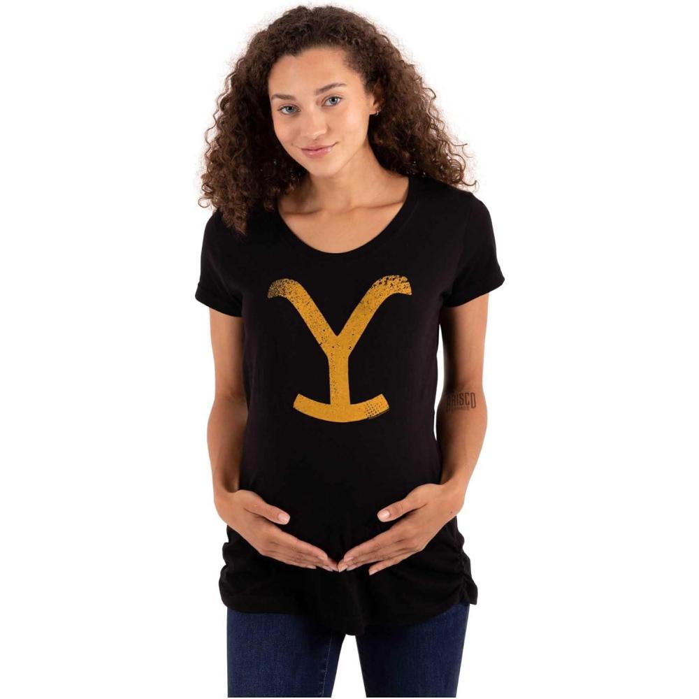 imageWomens Maternity Yellowstone Dutton Ranch Y Brand T Shirt TeeBlack