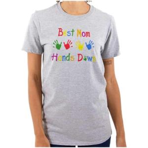 Best Mom Hands Down Mommy Mama Womens Graphic T Shirt Tees(Sport Grey)