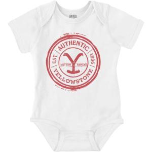 Brisco Brands Authentic Yellowstone Ranch Stamp Baby Romper Boys or Girls(White)