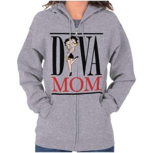 Brisco Brands Betty Boop Diva Mom Best Mothers Day Zip Hoodie Sweatshirt Women(Sport Grey)