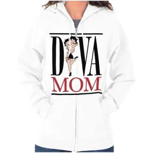 Brisco Brands Betty Boop Diva Mom Best Mothers Day Zip Hoodie Sweatshirt Women(White)