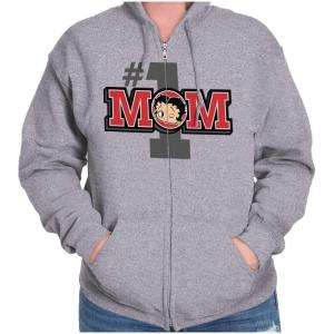 Brisco Brands Betty Boop Number 1 Mom Mother’s Day Zip Hoodie Sweatshirt Women(Sport Grey)