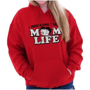 Brisco Brands Betty Boop Rocking The Mom Life Hoodie Sweatshirt Women(Red)