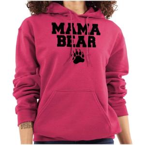 Brisco Brands Mama Bear Paw Print Cute Mothers Day Hoodie Sweatshirt Women(Heliconia)