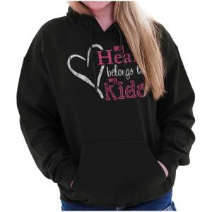 Brisco Brands My Heart Belongs to my Kids Cute Mom Hoodie Sweatshirt Women(Black)