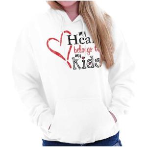 Brisco Brands My Heart Belongs to my Kids Cute Mom Hoodie Sweatshirt Women(White)