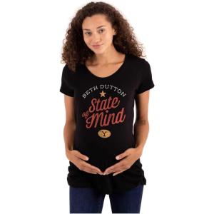 Brisco Brands Womens Maternity Yellowstone Beth Dutton State of Mind T Shirt Tee(Black)