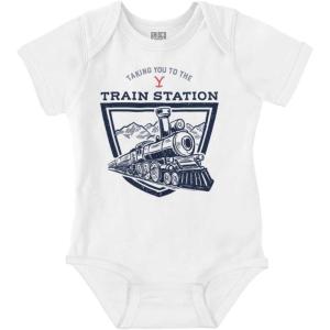 Brisco Brands Y Yellowstone Ranch Train Station Baby Romper Boys or Girls(White)