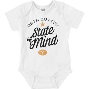 Brisco Brands Yellowstone Beth Dutton State of Mind Baby Romper Boys or Girls(White)