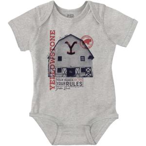 Brisco Brands Yellowstone Ranch Your Rules Barn Baby Romper Boys or Girls(Heather)
