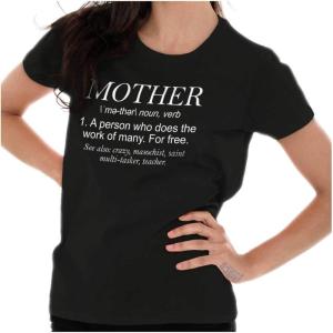 Funny Mother Definition Cute Mom Womens Slim Fit Graphic Tee(Black)