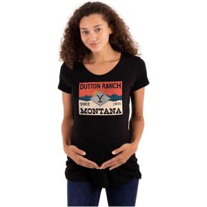 Womens Maternity Y Yellowstone Dutton Ranch Montana T Shirt Tee(Black)