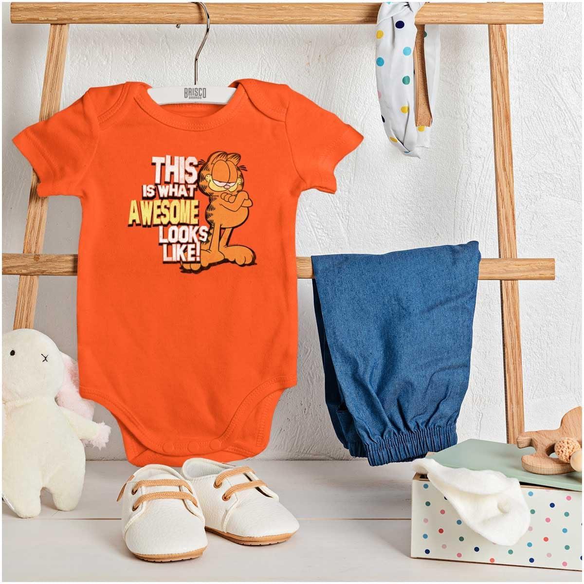 imageBrisco Brands Awesome Looks Like Garfield Cartoon Baby Romper Boys or GirlsOrange