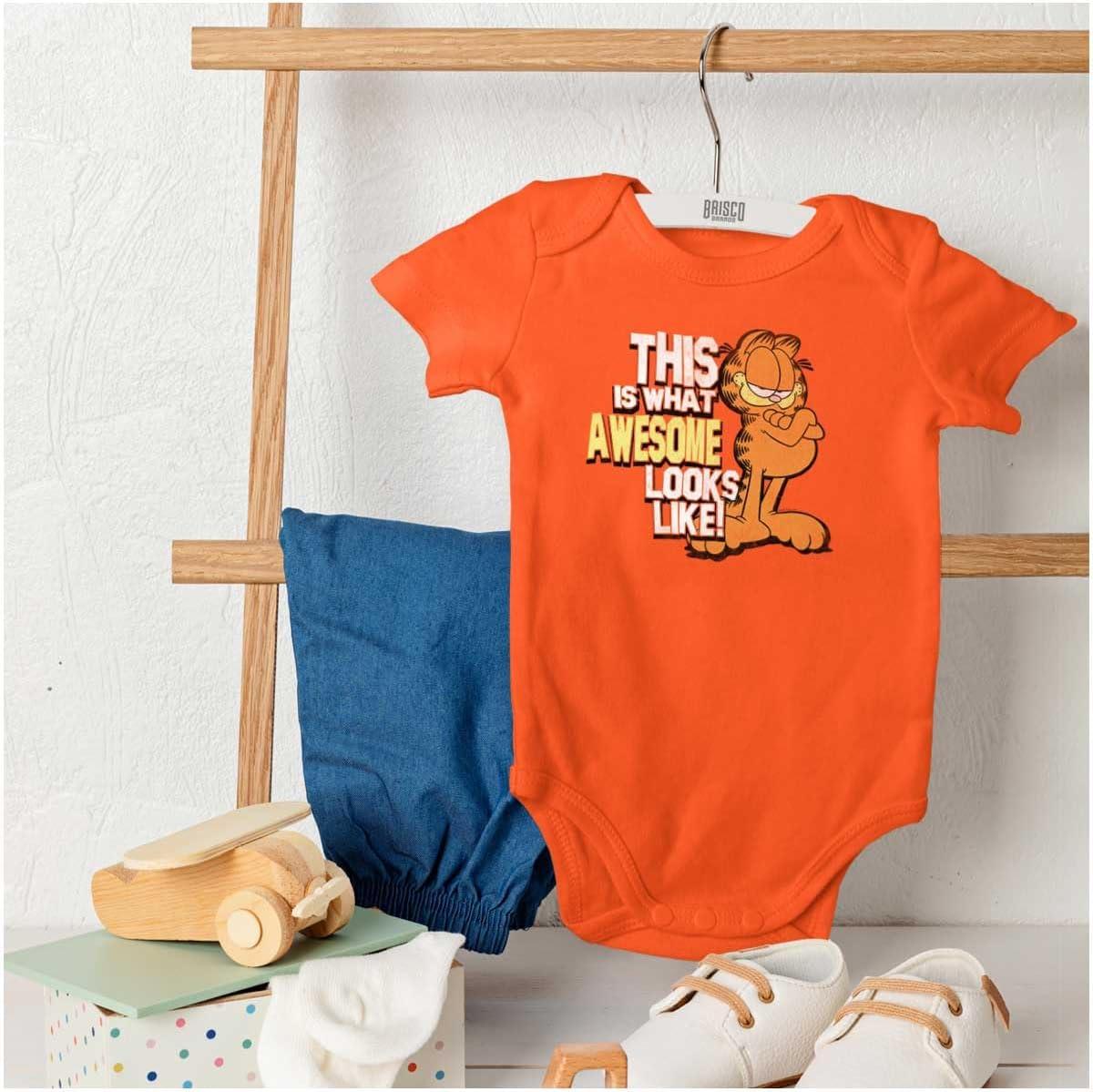 imageBrisco Brands Awesome Looks Like Garfield Cartoon Baby Romper Boys or GirlsOrange