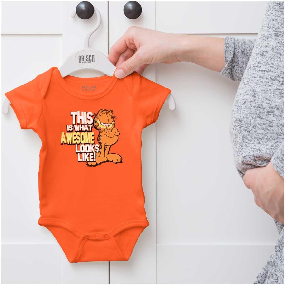 imageBrisco Brands Awesome Looks Like Garfield Cartoon Baby Romper Boys or GirlsOrange