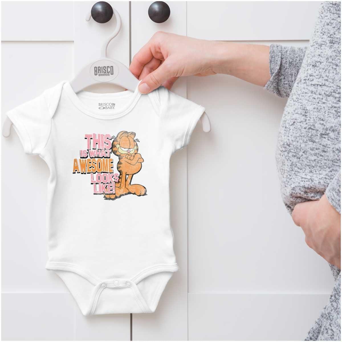 imageBrisco Brands Awesome Looks Like Garfield Cartoon Baby Romper Boys or GirlsWhite