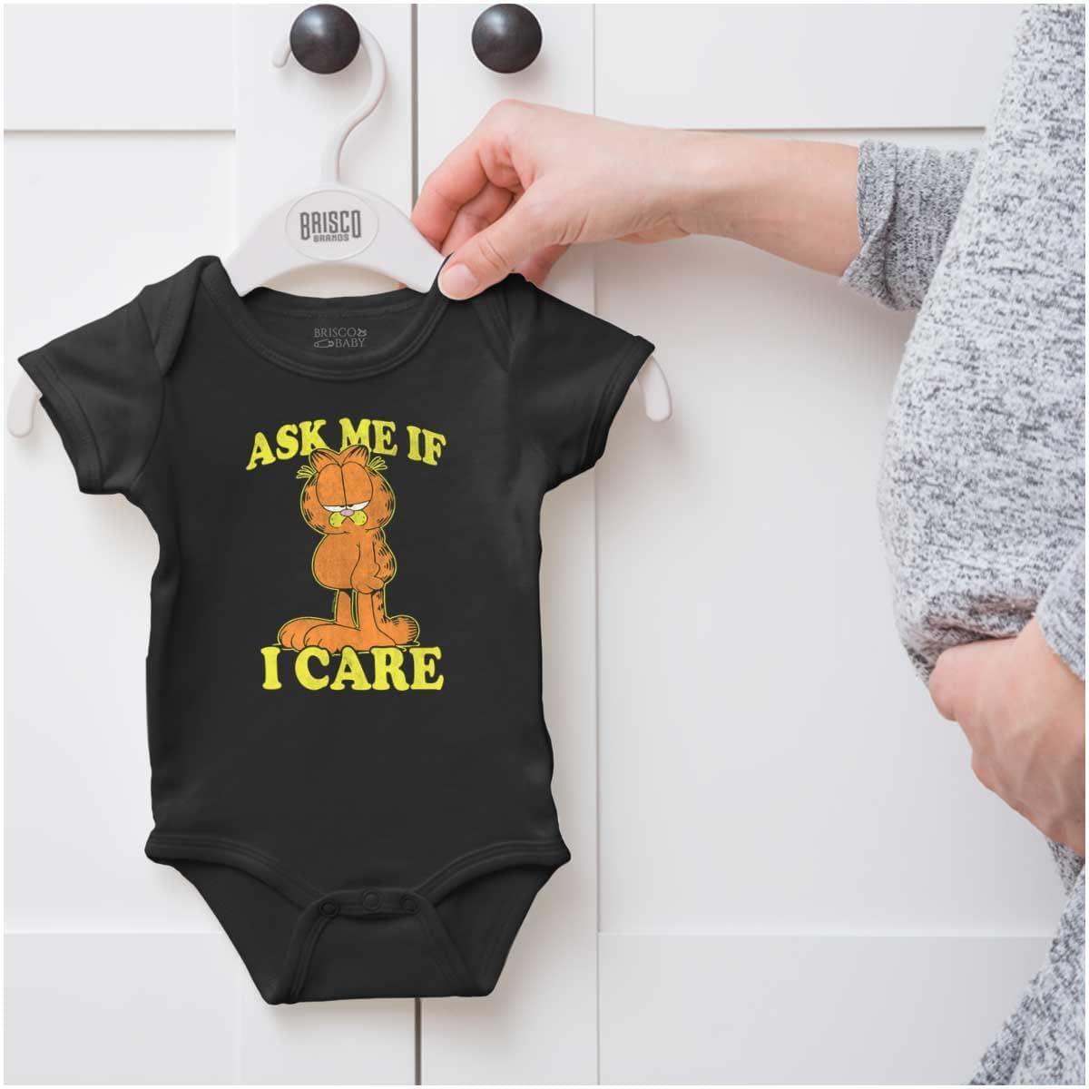 imageBrisco Brands Funny Garfield Cartoon Ask If I Care Baby Romper Boys or GirlsBlack