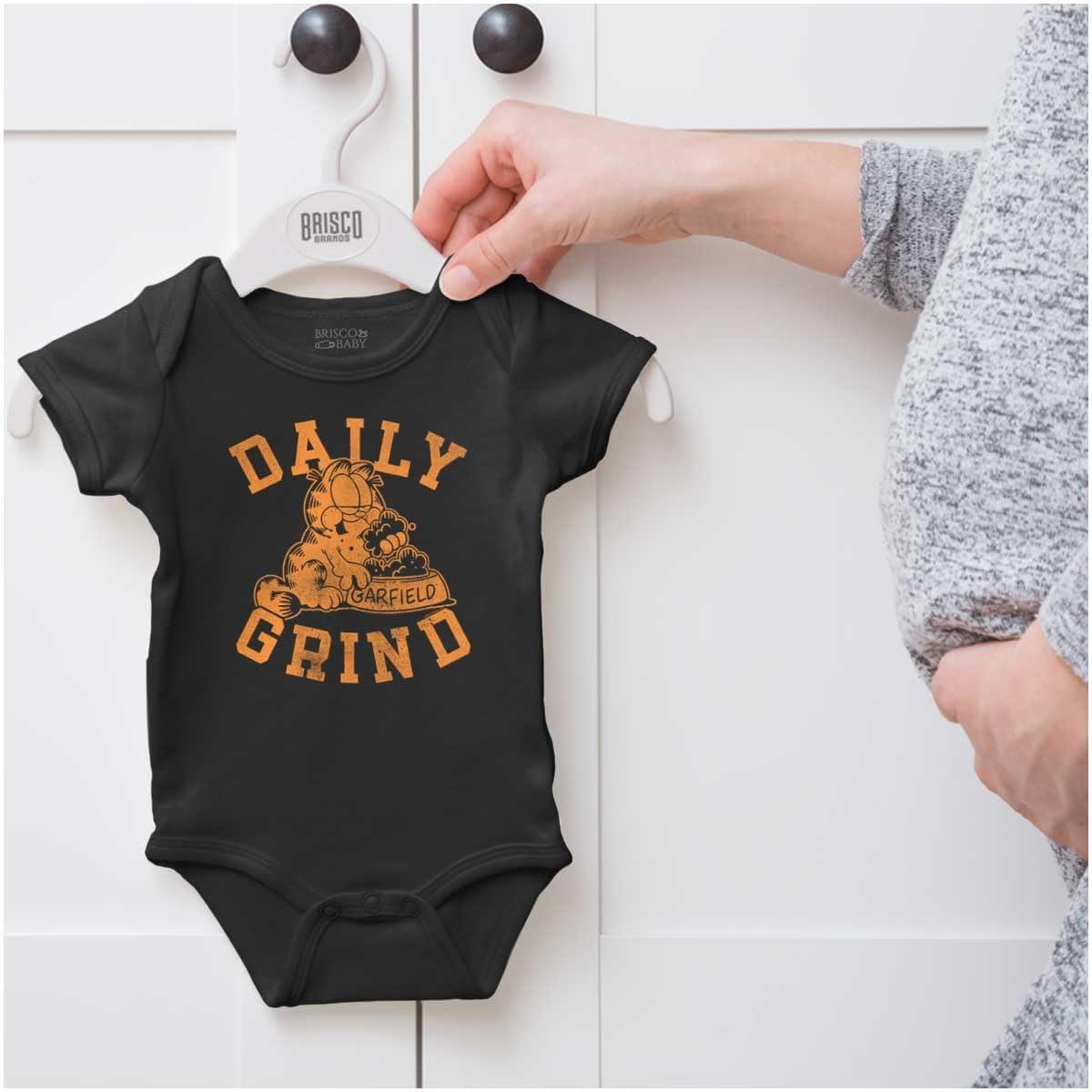 imageBrisco Brands Funny Garfield Cartoon Daily Grind Baby Romper Boys or GirlsBlack