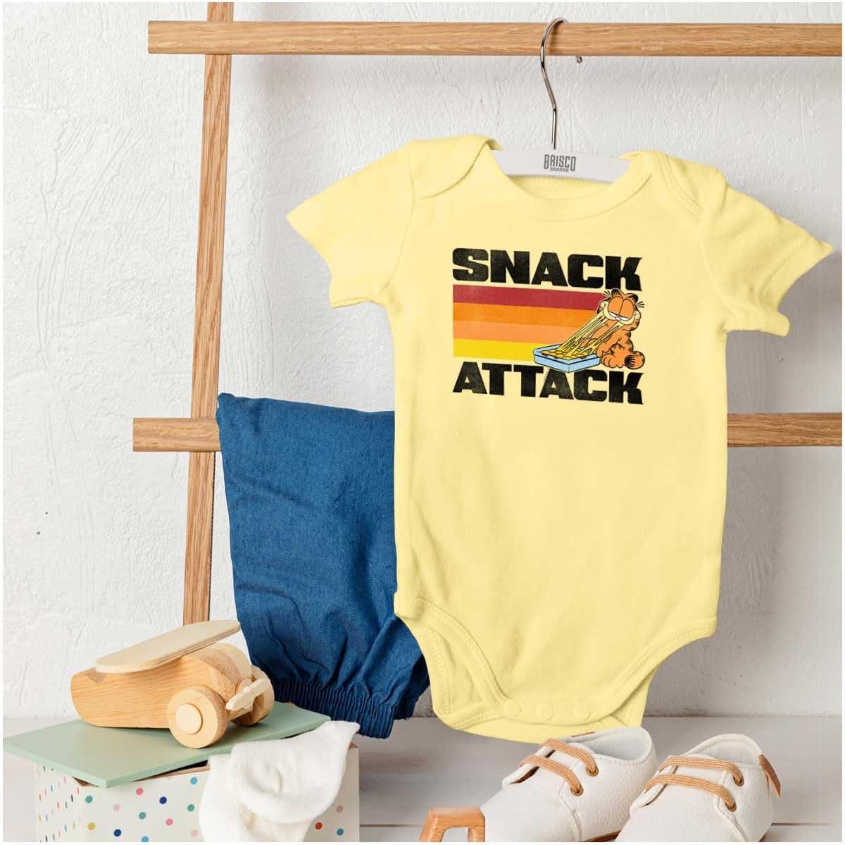 imageBrisco Brands Funny Garfield Cartoon Snack Attack Baby Romper Boys or GirlsBanana