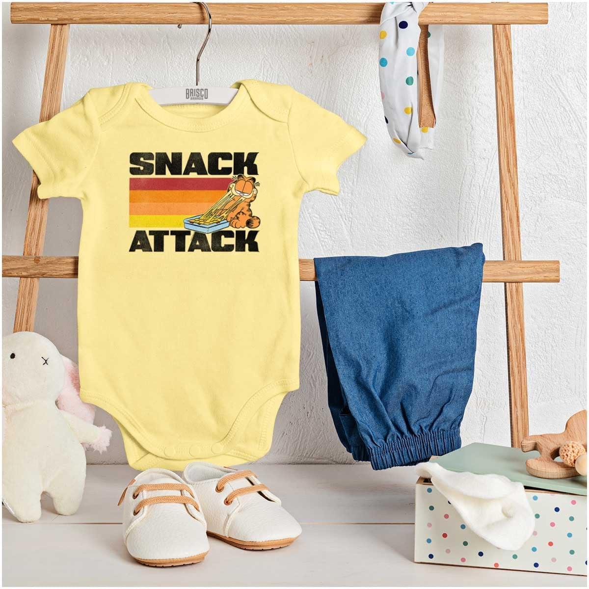 imageBrisco Brands Funny Garfield Cartoon Snack Attack Baby Romper Boys or GirlsBanana