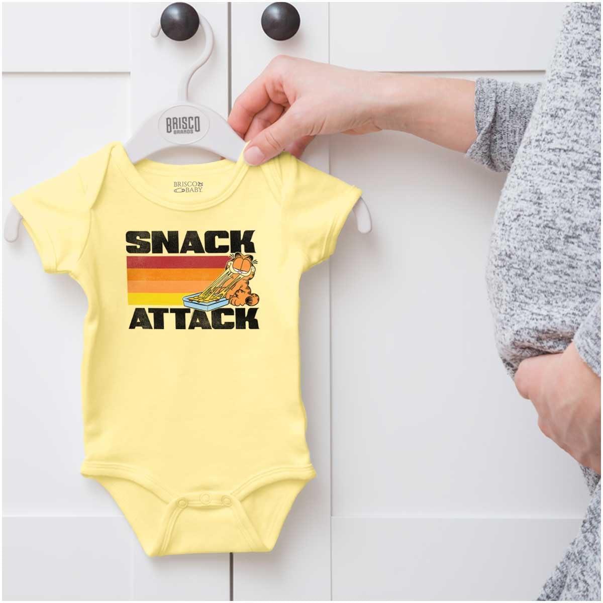 imageBrisco Brands Funny Garfield Cartoon Snack Attack Baby Romper Boys or GirlsBanana