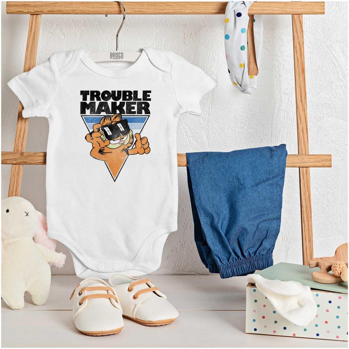 imageBrisco Brands Funny Garfield Cartoon Troublemaker Baby Romper Boys or GirlsWhite