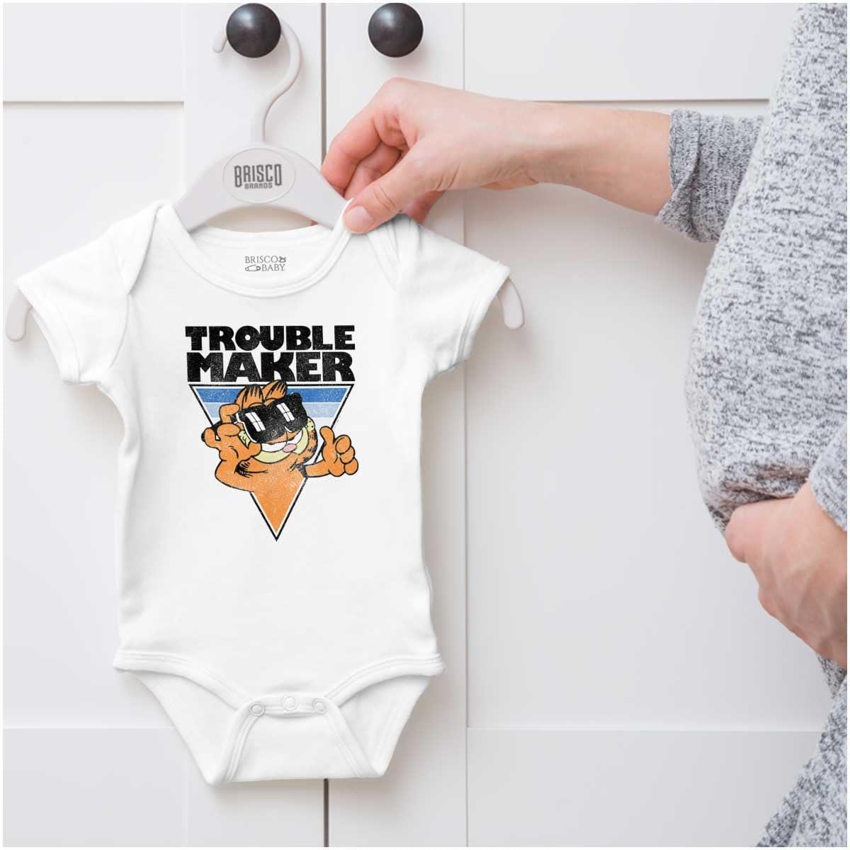 imageBrisco Brands Funny Garfield Cartoon Troublemaker Baby Romper Boys or GirlsWhite
