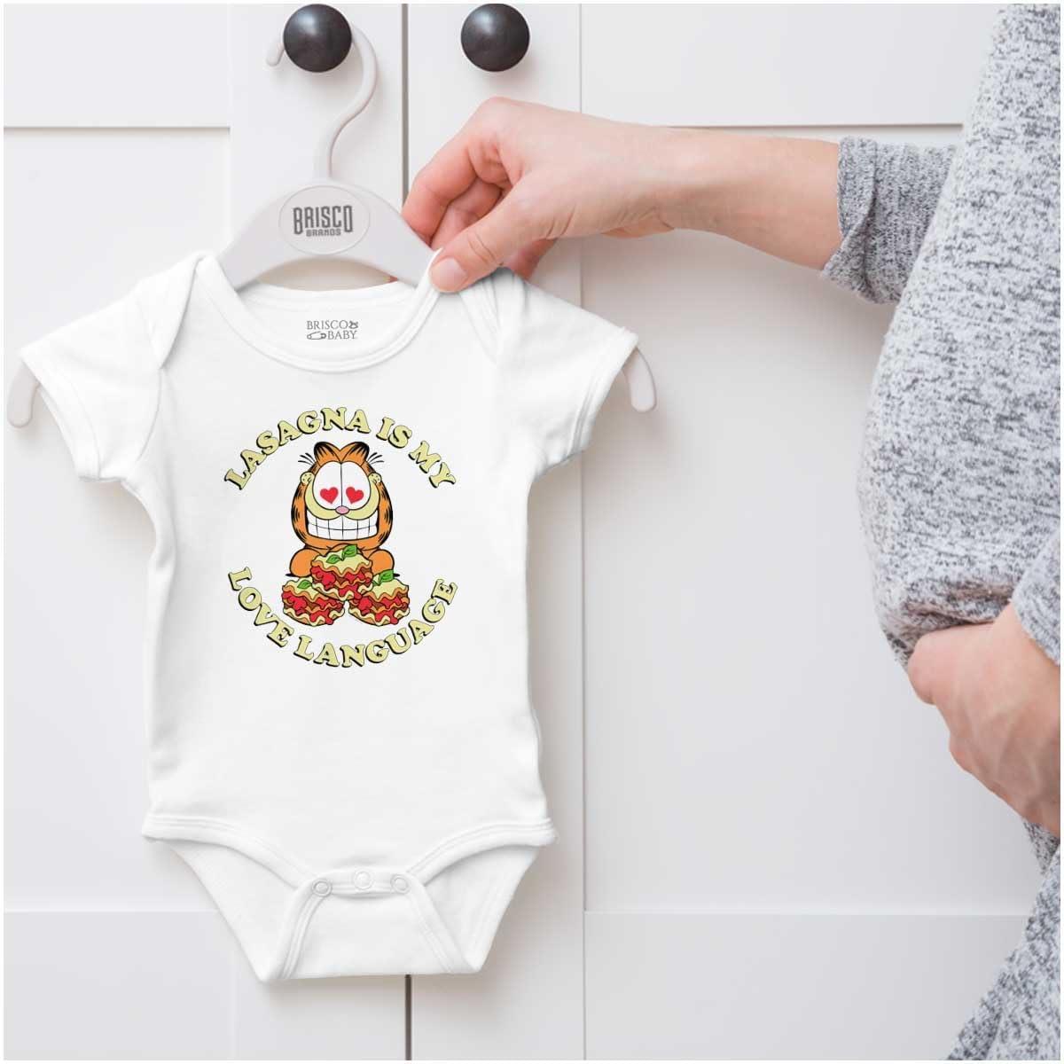 imageBrisco Brands Funny Garfield Lasagna Love Language Baby Romper Boys or GirlsWhite