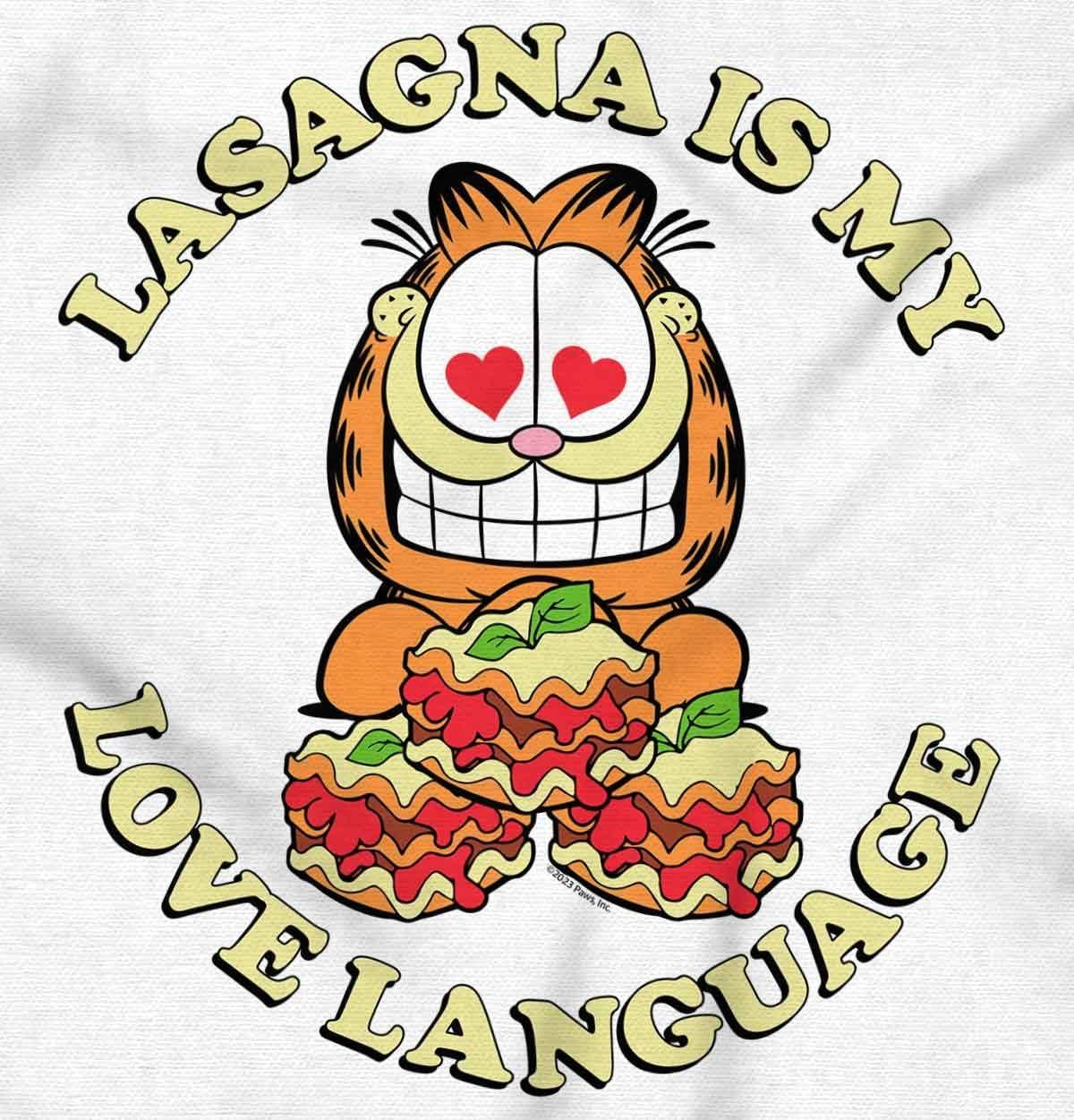 imageBrisco Brands Funny Garfield Lasagna Love Language Baby Romper Boys or GirlsWhite