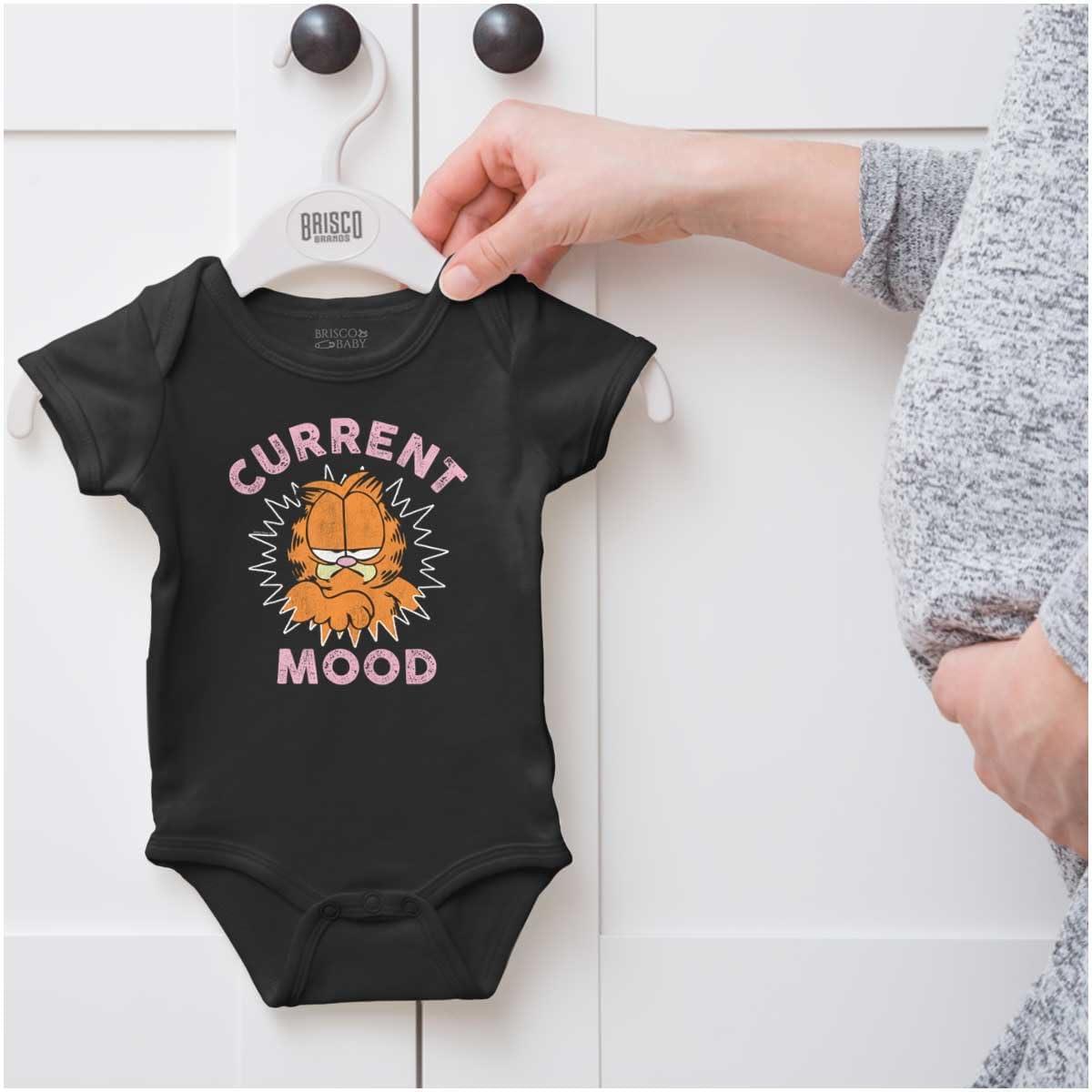 imageBrisco Brands Funny Grumpy Garfield Cartoon Mood Baby Romper Boys or GirlsBlack