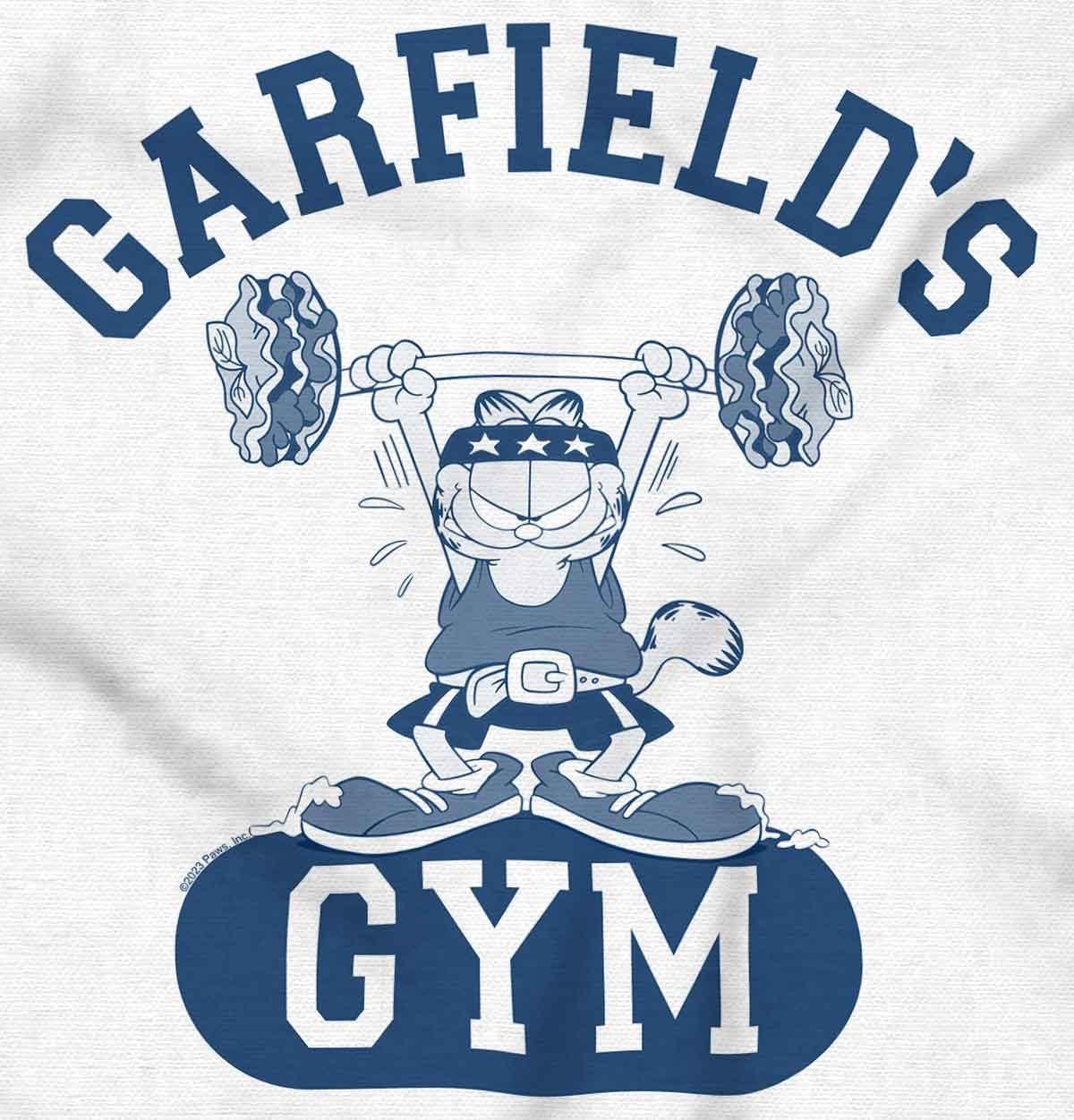 imageBrisco Brands Funny Retro Cartoon Garfields Gym Baby Romper Boys or GirlsWhite