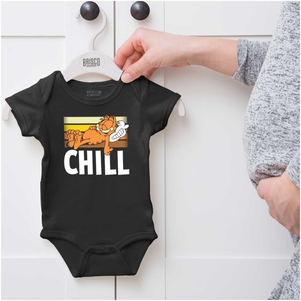 imageBrisco Brands Funny Retro Garfield Cartoon Chill Baby Romper Boys or GirlsBlack