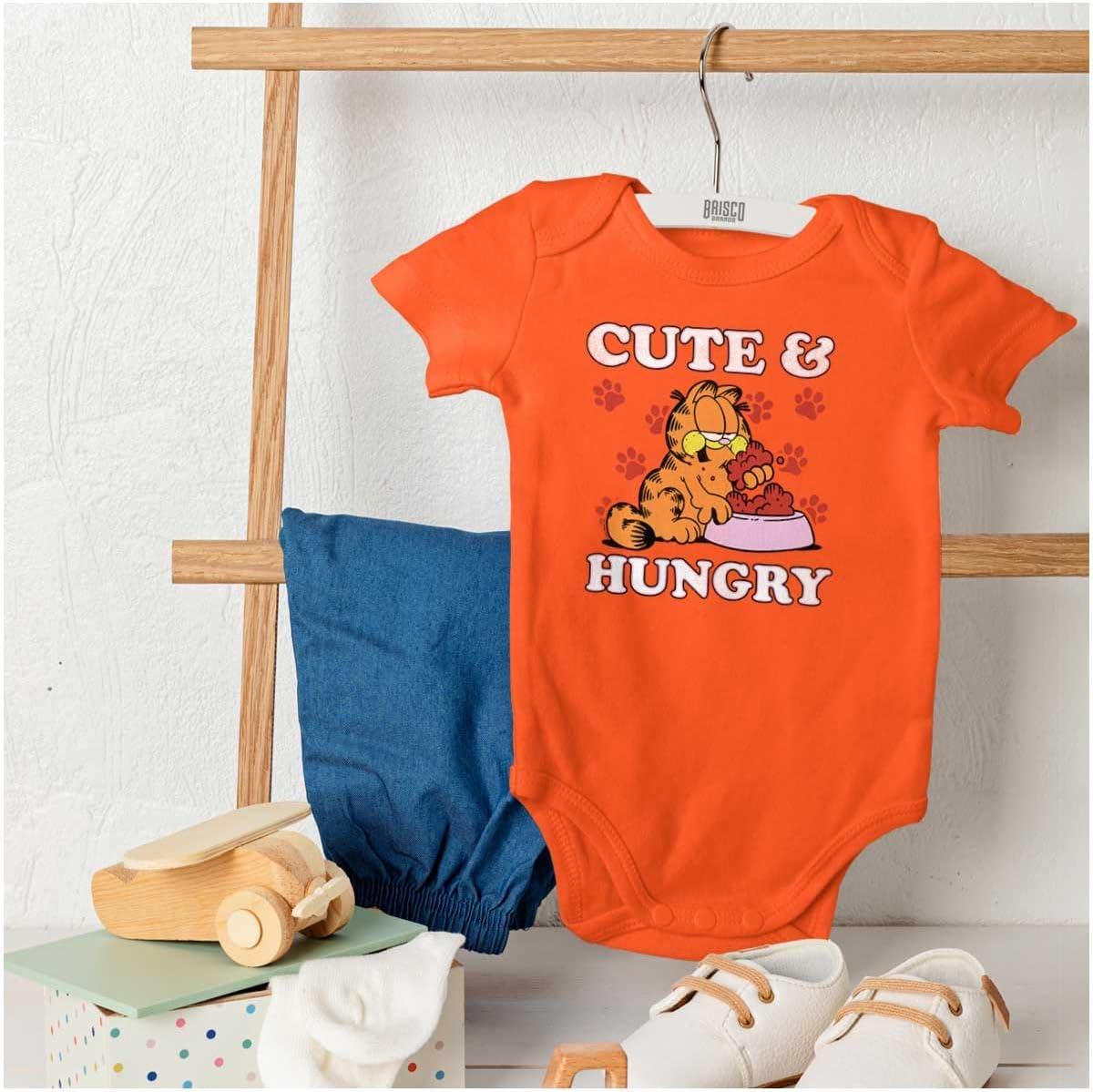 imageBrisco Brands Garfield Cartoon Cute and Hungry Baby Bodysuit Jumper GirlsOrange