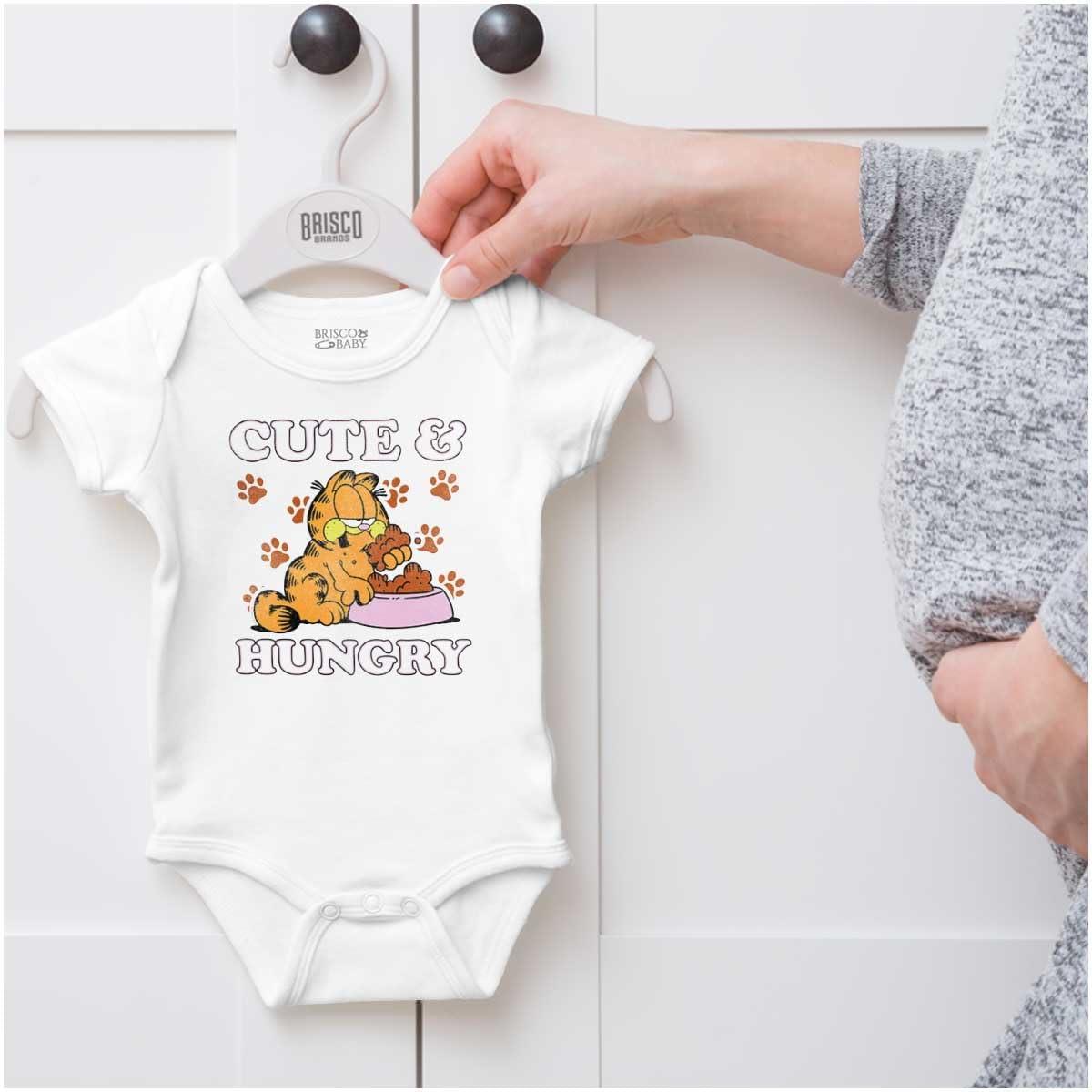 imageBrisco Brands Garfield Cartoon Cute and Hungry Baby Bodysuit Jumper GirlsWhite