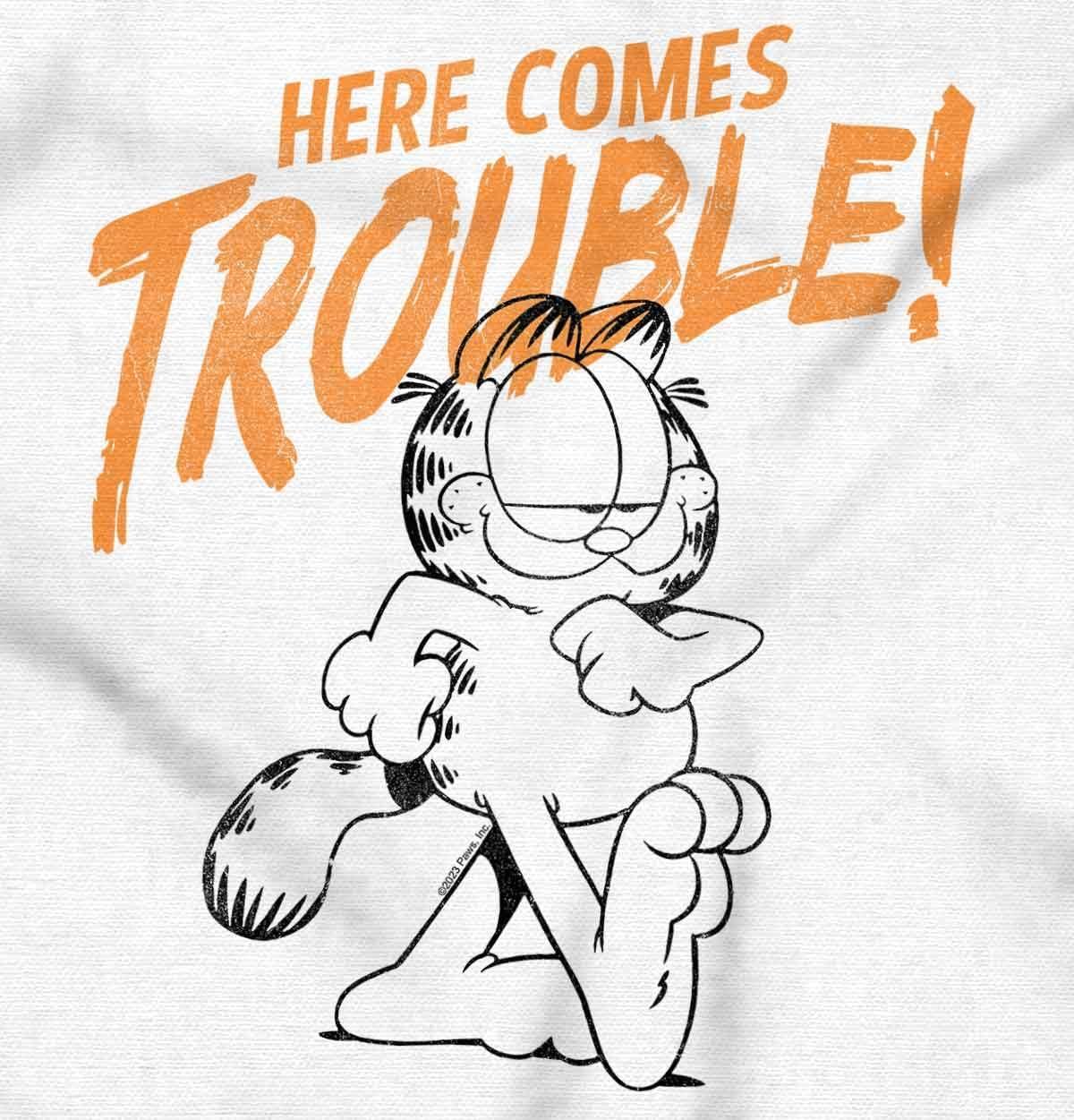 imageBrisco Brands Garfield Cartoon Here Comes Trouble Baby Romper Boys or GirlsWhite