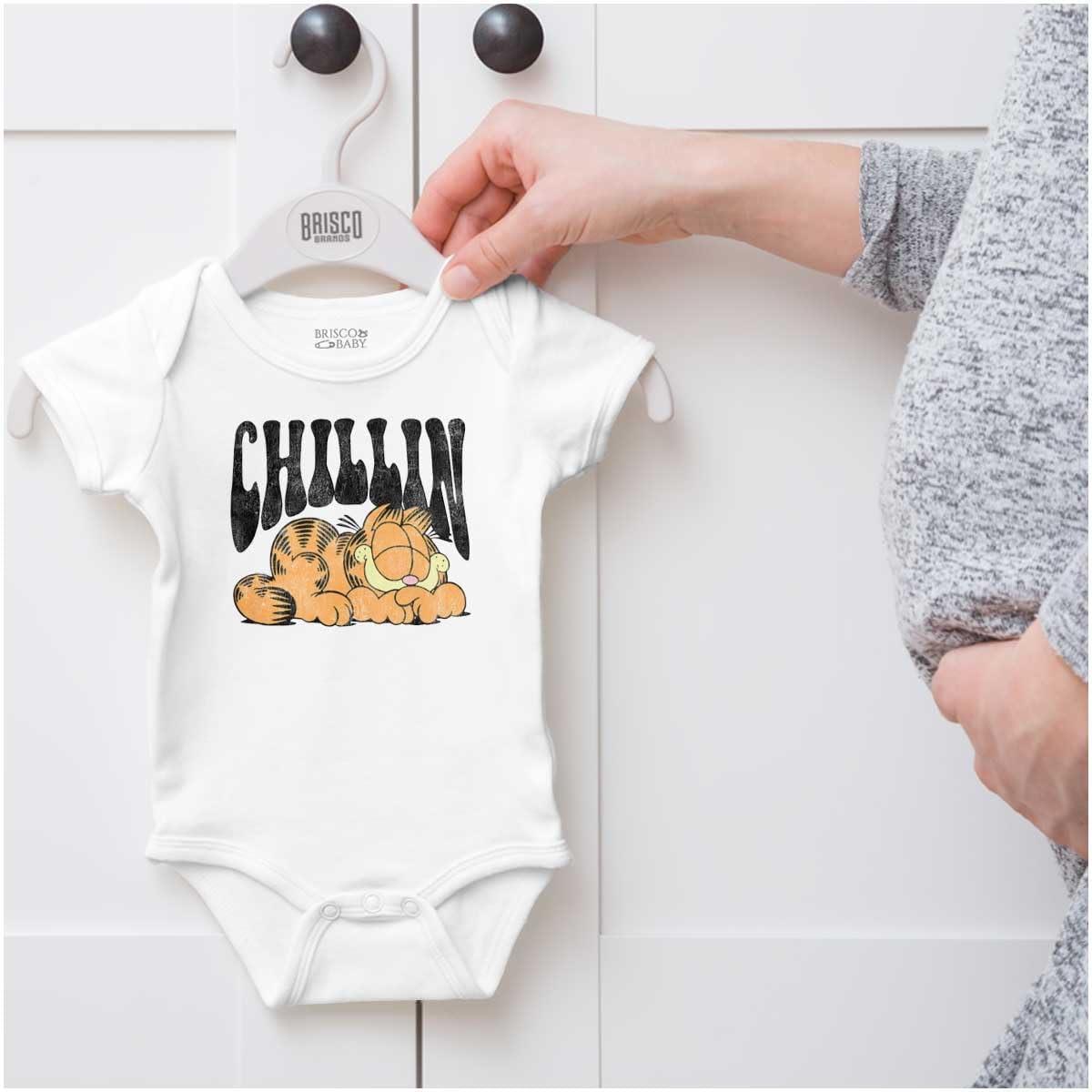 imageBrisco Brands Retro Garfield Cartoon Chillin Baby Romper Boys or GirlsWhite