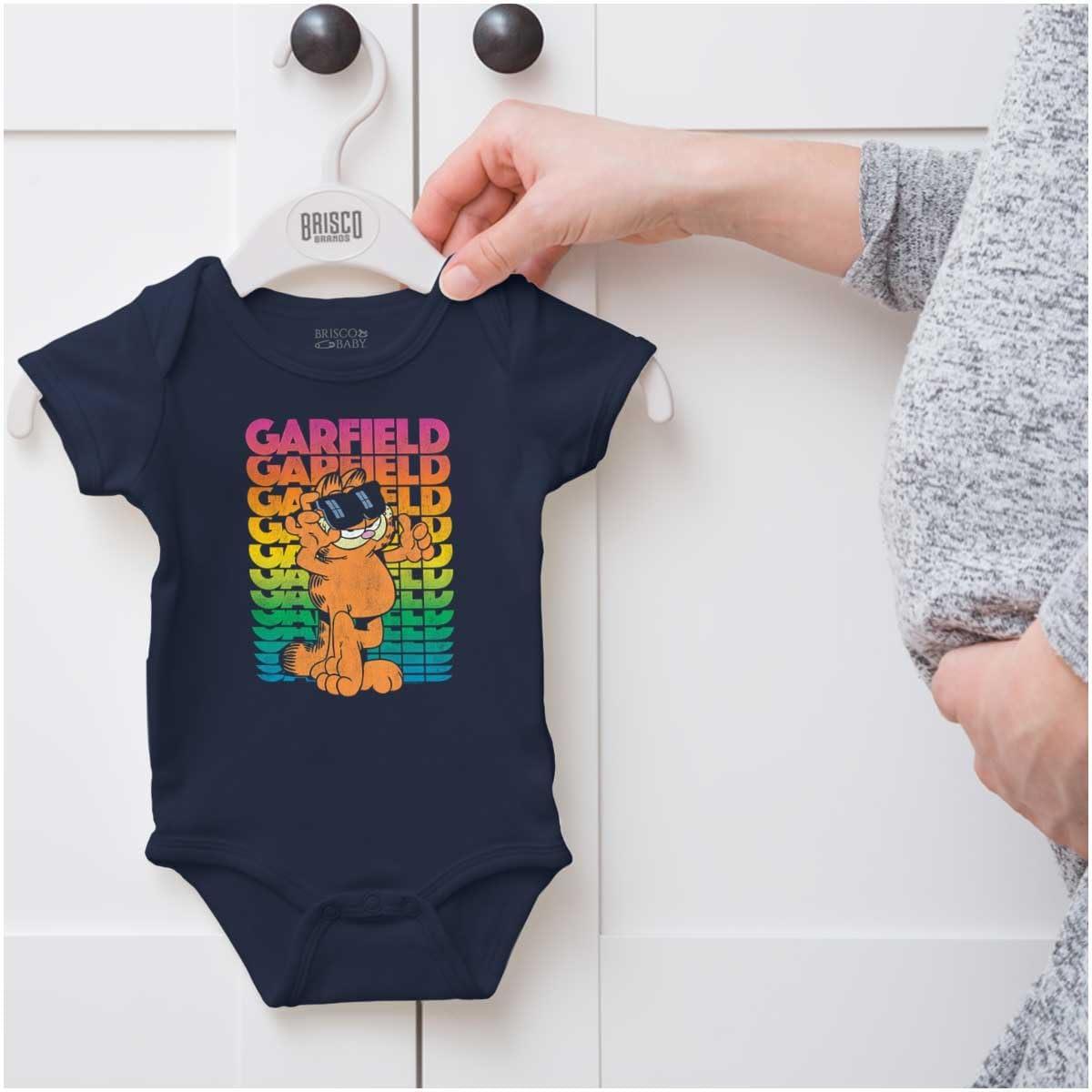 imageBrisco Brands Retro Garfield Cartoon Thumbs Up Baby Romper Boys or GirlsNavy
