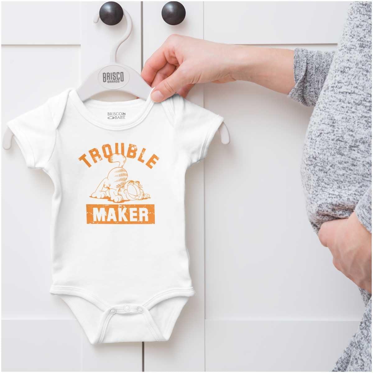 imageBrisco Brands Retro Garfield Cartoon Troublemaker Baby Romper Boys or GirlsWhite