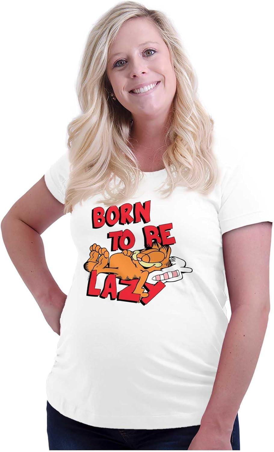 imageWomens Maternity Funny Garfield Cartoon Born Lazy T Shirt Tee