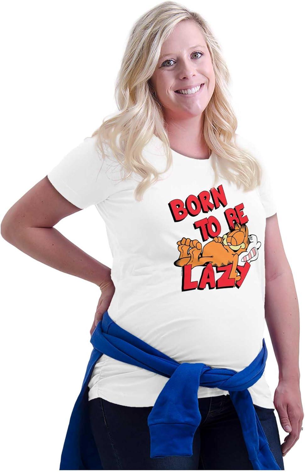 imageWomens Maternity Funny Garfield Cartoon Born Lazy T Shirt Tee
