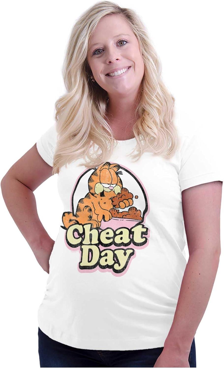 imageWomens Maternity Funny Garfield Cartoon Cheat Day T Shirt Tee